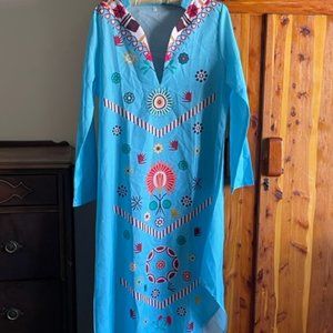 Deep V Neck Asymetrical shift Aqua Blue - L